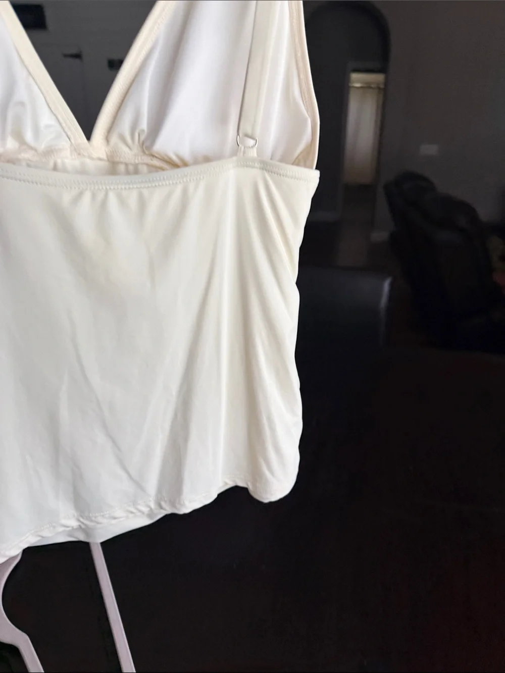 Michael Kors Cream V-Neck Bandeau Tankini with Ring Accent